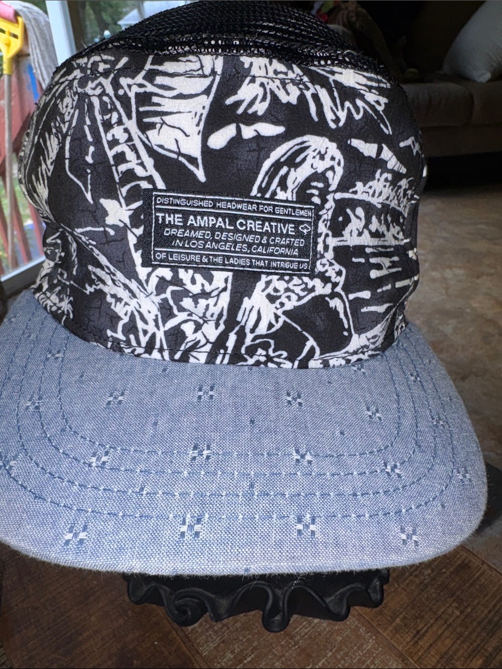 The Ampal Creative Black Patterned & Light Blue Brim Five-Panel Cap